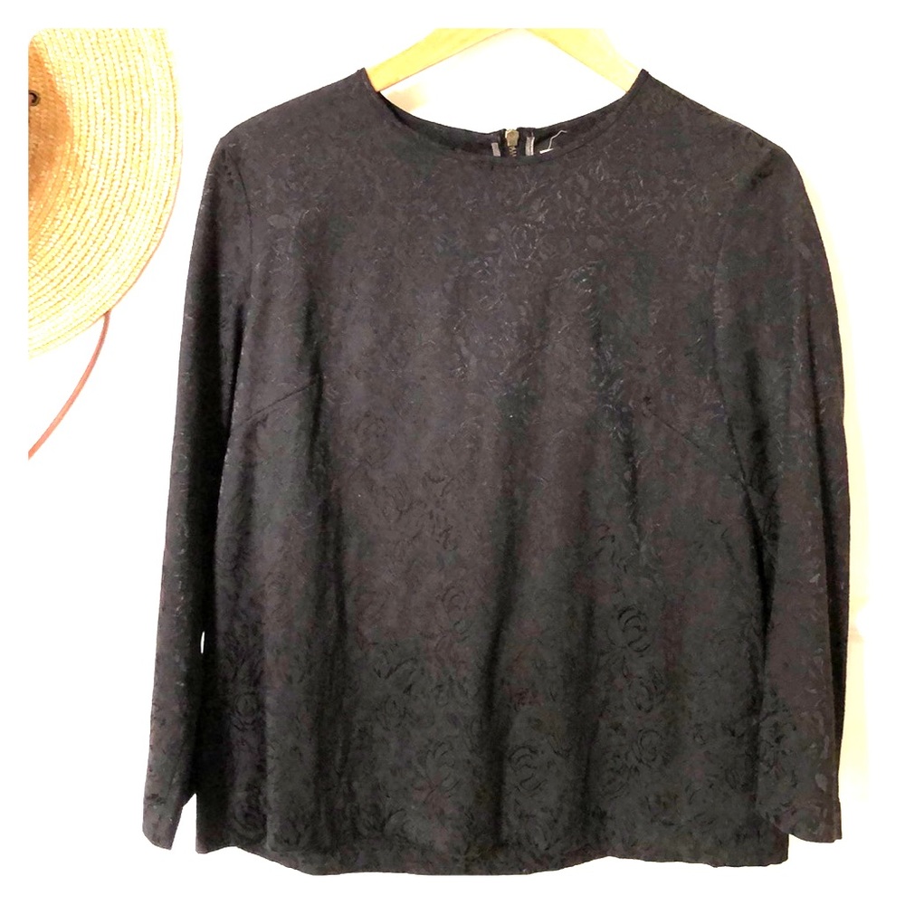 Bul black heavy satin floral brocade top M